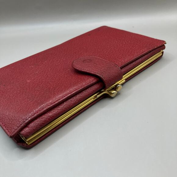 VTG Gucci Wallet Red Leather Bifold Kisslock Framed Card Holder Classic Luxury - Picture 5 of 15